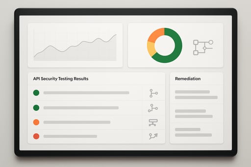 Clean dashboard interface showing API security testing results with validated vulnerability findings and clear remediation guidance
