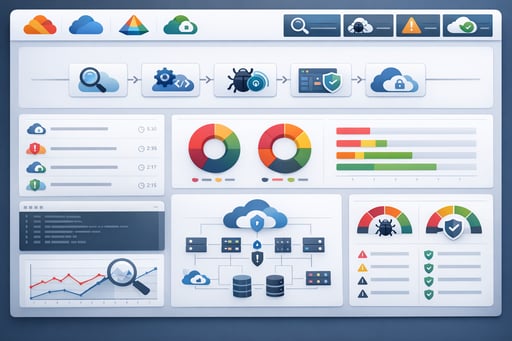 Clean dashboard interface showing cloud security testing workflow across multiple cloud providers